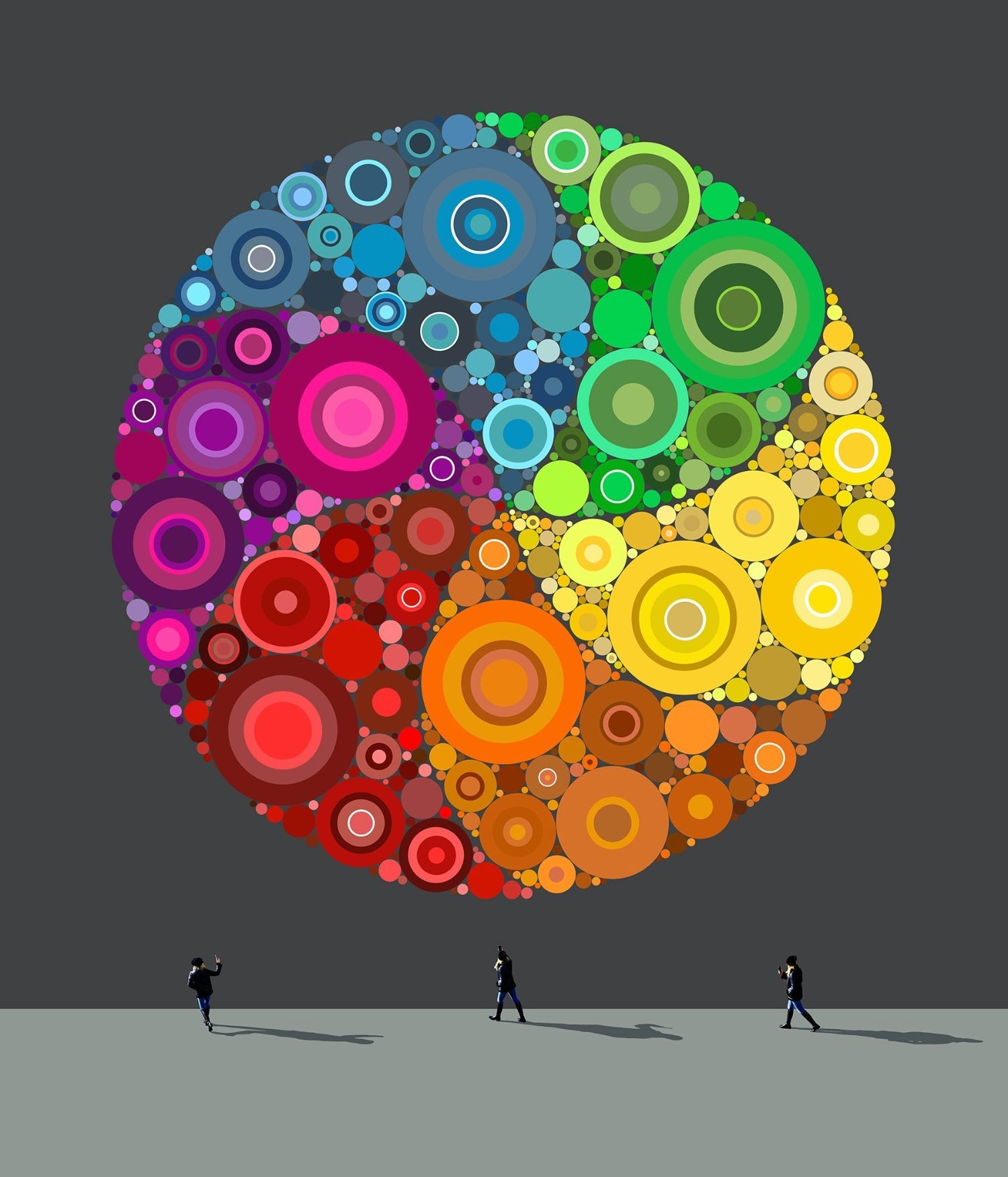 rainbow swirl of circles mural art print