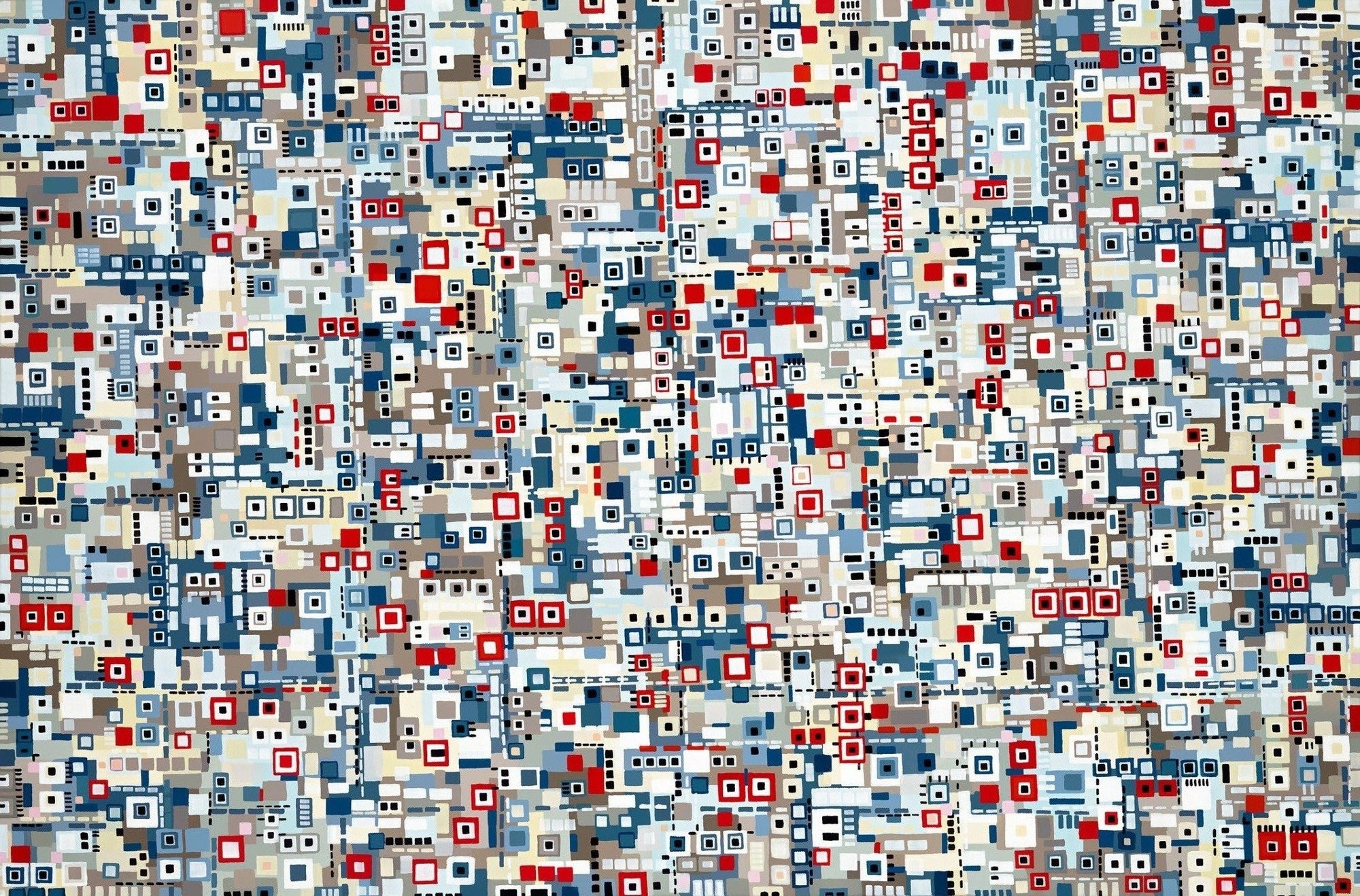 white red and blue abstract art miniature squares